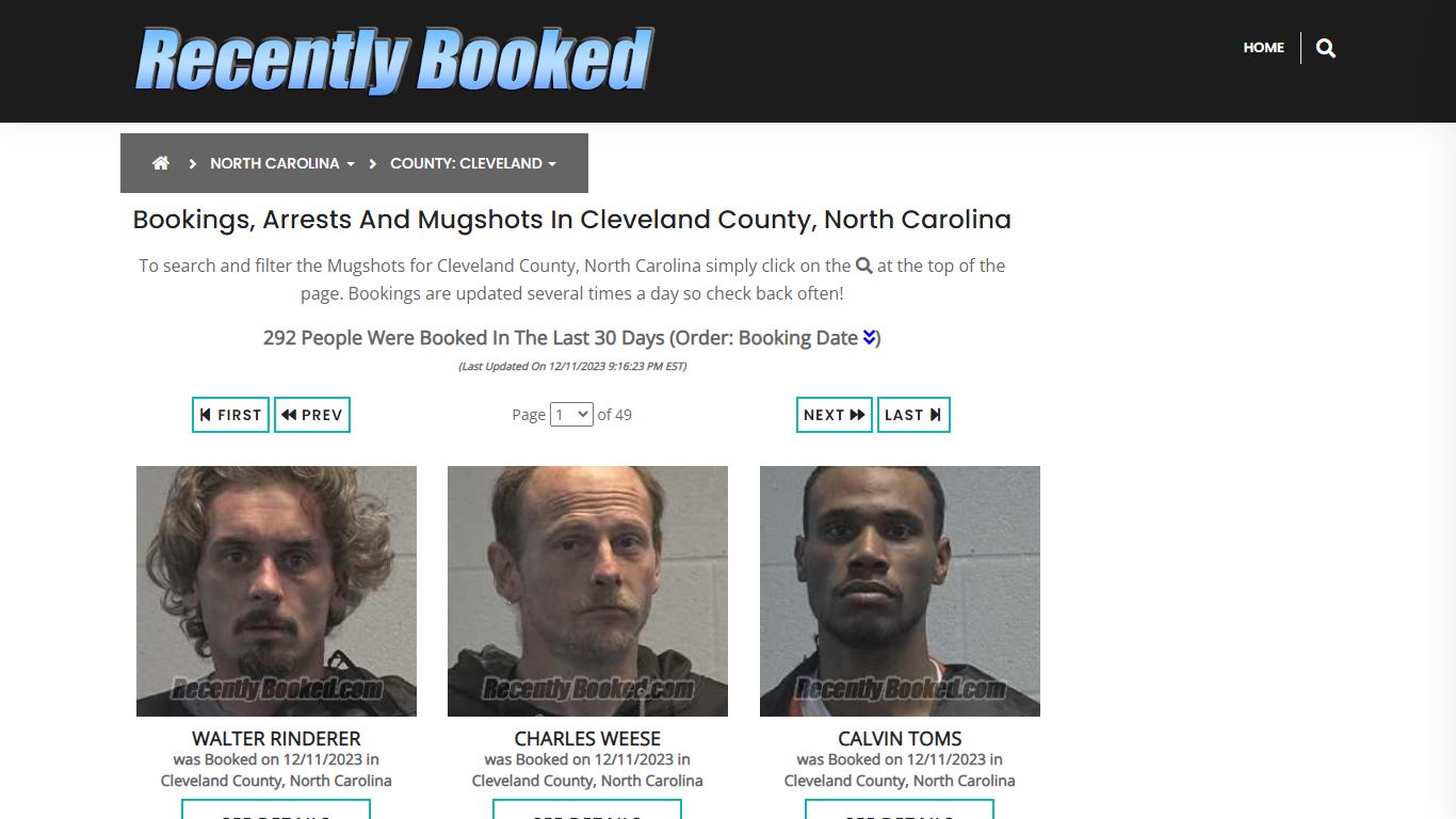 Bookings, Arrests and Mugshots in Cleveland County, North Carolina