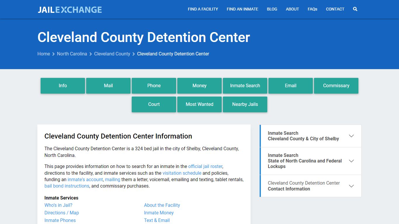 Cleveland County Detention Center, NC Inmate Search, Information